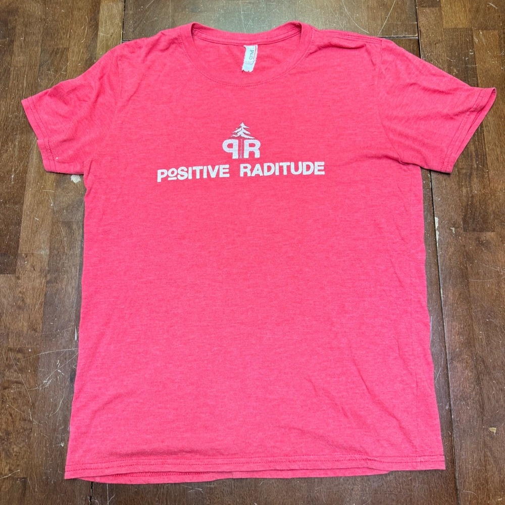VTG Anvil T-Shirt Mens Small Red Positive Raditude Graphic Tri-Blend Paper Thin